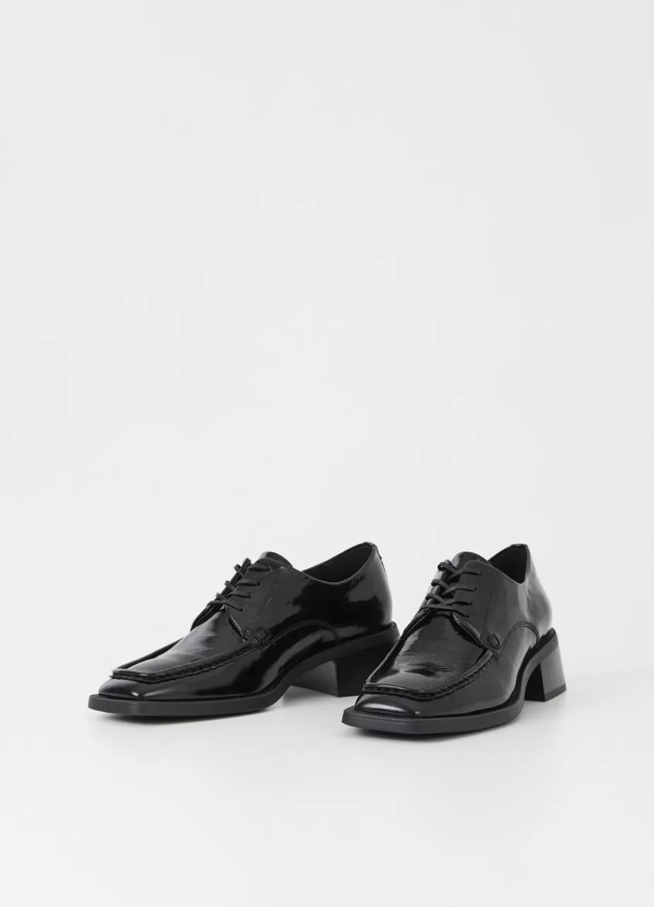 Vagabond Blanca Chaussures Noir Cuir Verni Froisse Clearance