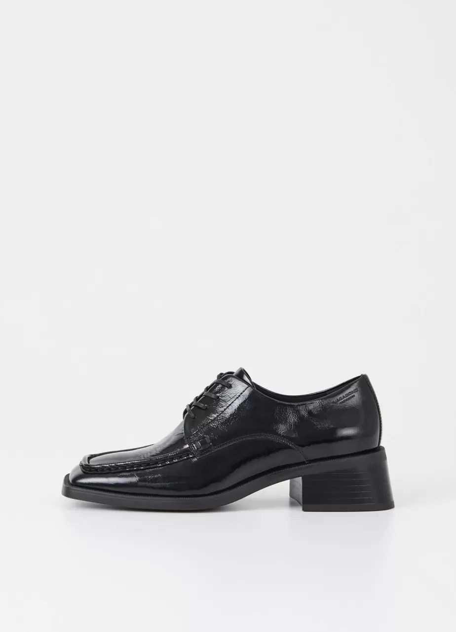 Vagabond Blanca Chaussures Noir Cuir Verni Froisse Clearance
