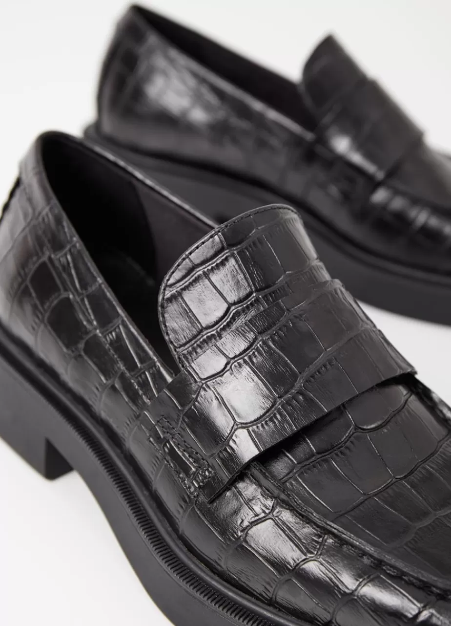 Vagabond Jillian Loafer Noir Cuir Embosse Croco New