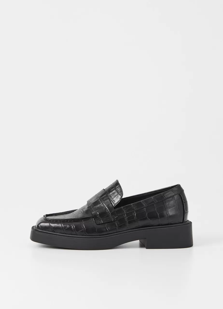 Vagabond Jillian Loafer Noir Cuir Embosse Croco New