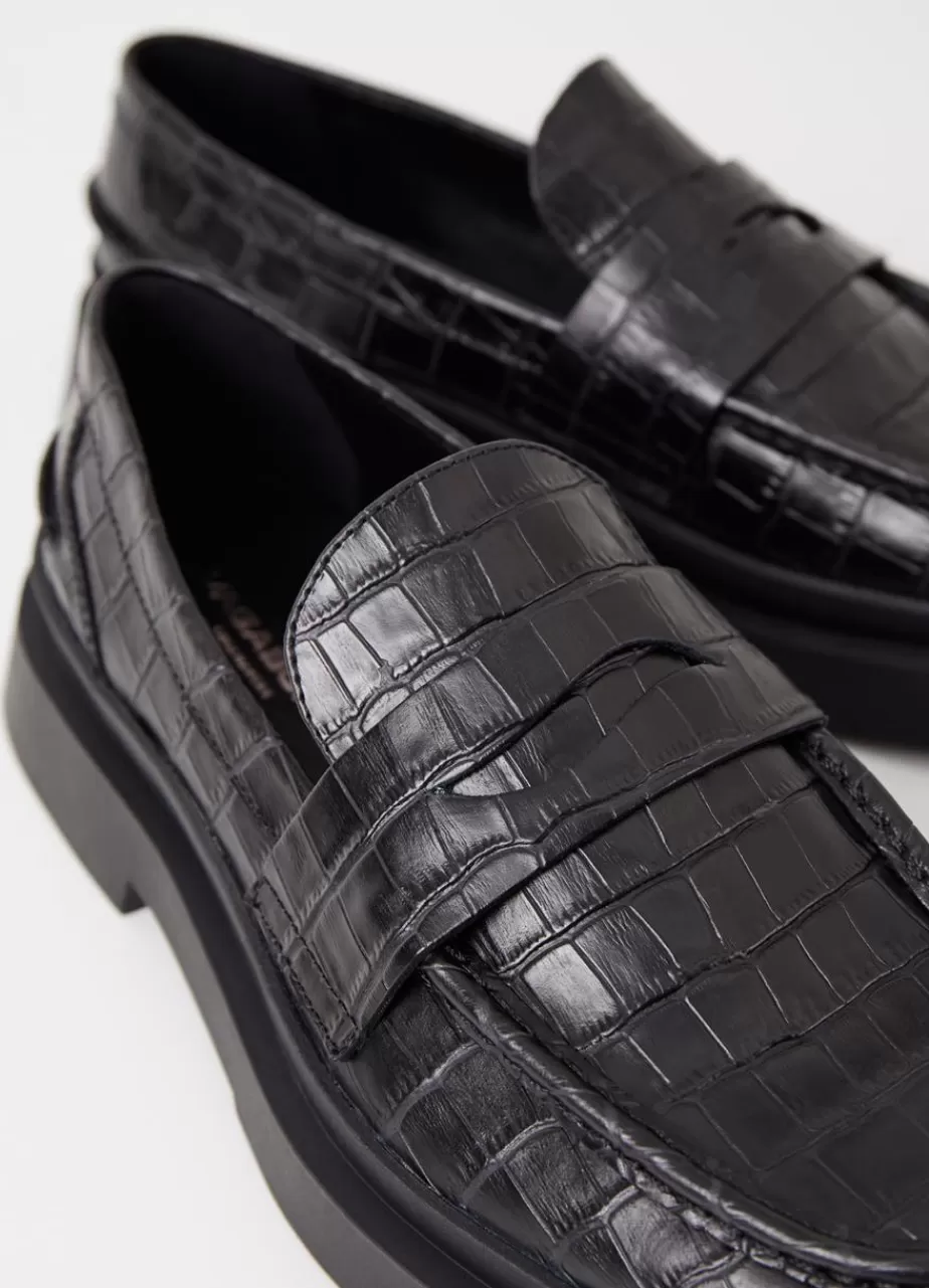 Vagabond Mike Loafer Noir Cuir Embosse Croco Cheap